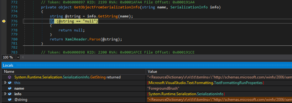 Figure 8: TextFormattingRunProperties.GetObjectFromSerializationInfo()